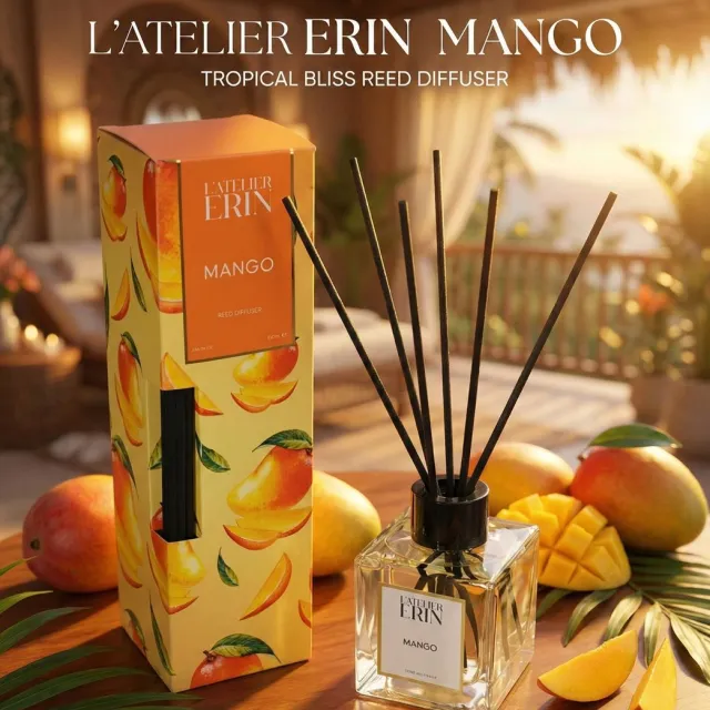 L'Atelier Erin Geurstokjes Mango – Huisparfum – Reed Diffuser – 100ml – Langdurige Geurverspreiding - huisparfum - Daily fragrance rituals Oranje