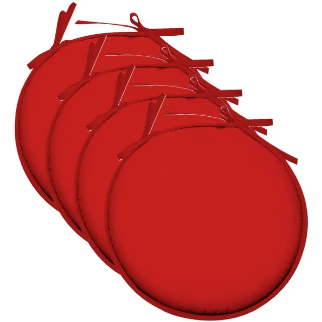 Stof Textile Home stoelkussens - 4x - rood - D40 x H3 cm - voor binnen - touwtjes sluiting - zitkussens plat - rond