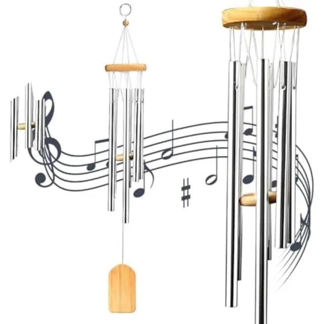 PromoHome Houten Windgong - 65 cm Decoratief Klokkenspel met 6 Aluminium Buizen Bruin
