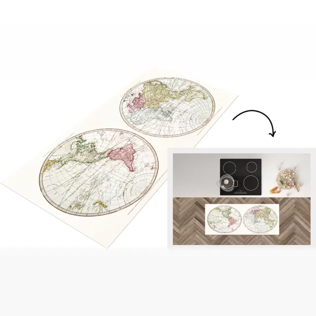 KitchenYeah Keukenloper - Loper keuken - Wereldkaart - Vintage - Kaart - Keukenloper vinyl Multicolor