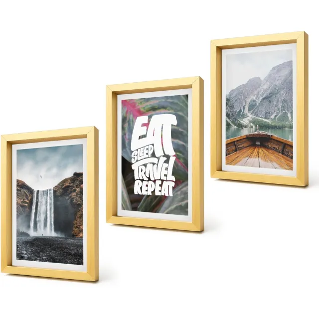 Coloray 4-Delige Schilderij Set - Waterval Bergen Reizen Natuur Lodz | Vegetatie - 20 x 30 cm - Moderne Wanddecoratie - Woonkamer - Stijlvolle Muurdecoratie Gouden lijst
