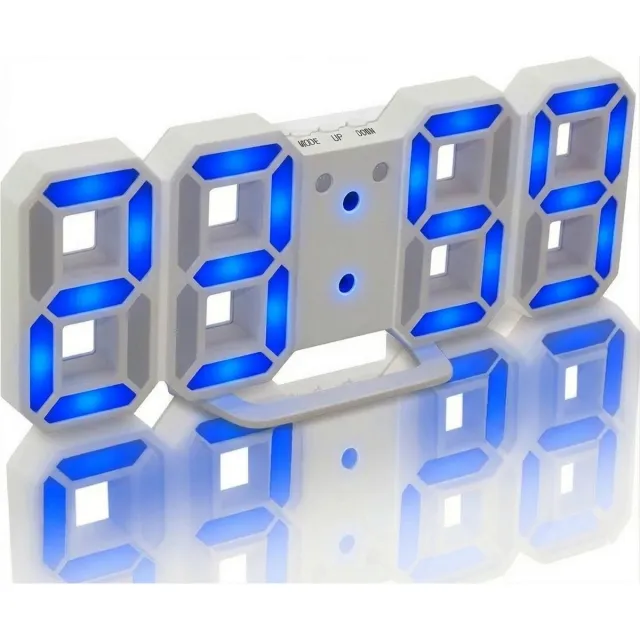 HomeShopXL Digitale LED Klok Wekker met Blauw Licht - op USB (incl.) - Tafelklok voor Slaapkamer - Game Kamer - 24 x 9,4 x 1,7 cm - W1005BL - met Temperatuur, Datum en AM en PM weergave Wit|Blauw Licht