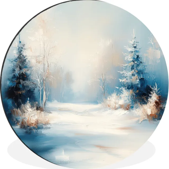 WallCircle Wandcirkel - Muurcirkel - Bos - Winter - Natuur - Abstract - Sneeuw - Aluminium - Dibond - 60x60 cm - Binnen en Buiten Winter - Landschap