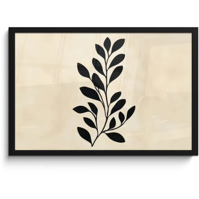 FrameYourWall Poster in lijst - Fotolijst 60x40 cm - Posters - Minimalistisch - Tak - Bladeren - Zwart - Posterlijst zwart - Decoratie - Wanddecoratie woonkamer - Muurdecoratie slaapkamer