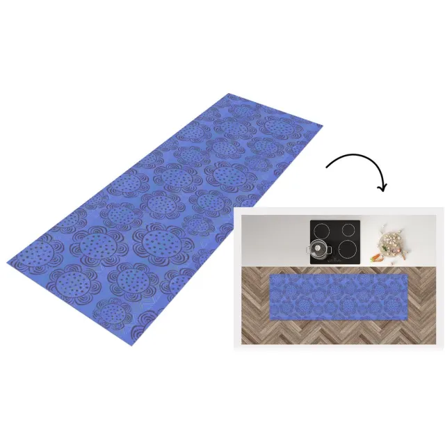 KitchenYeah Keukenloper - Loper keuken - Bloemen - Patronen - Blauw - 180x60 cm - Keukenloper vinyl Multicolor