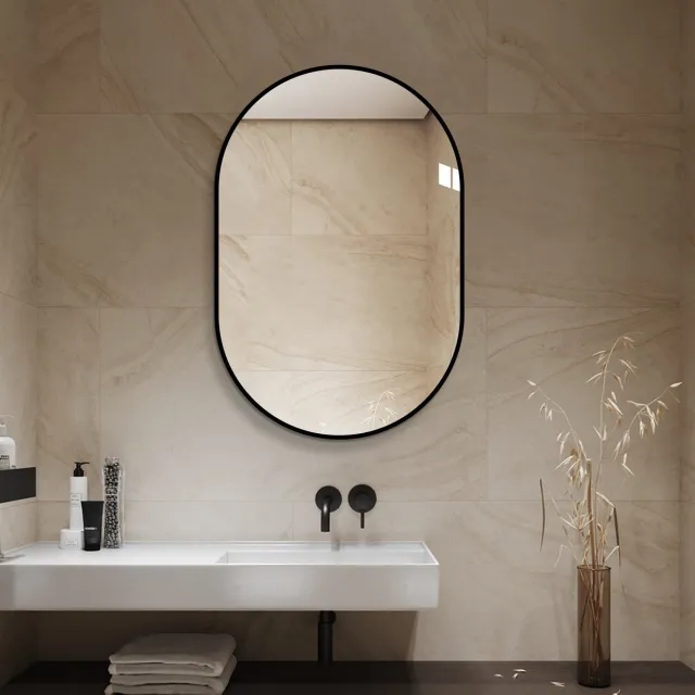 MODENUIT Spiegel Wandspiegel 60 x 90 cm Ovaal Zwart Aluminium Frame Voor Binnen Badkamer En Hal Horizontaal Verticaal