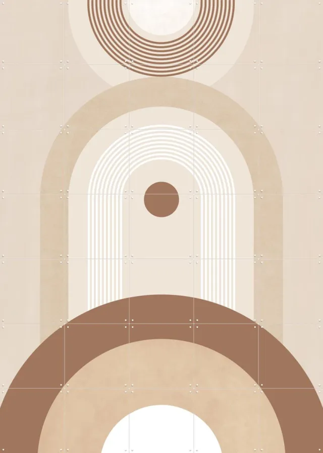 IXXI Beige Mid Century Poster No.2, Elena Ristova & Various - 100 x 140 cm - Grote wanddecoratie en posters - Grafisch Ontwerp, Art Deco, Abstract Beige / Bruin