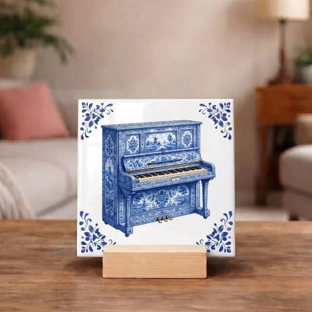 Bedruk King Delftsblauw Tegeltje 11x11 Piano – Muziekliefhebber Cadeau