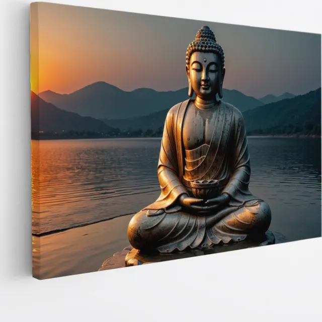 Saammp Canvas Schilderij - Boeddha het water - Landschap - 50x40 - Foto op canvas - Wanddecoratie - Muurdecoratie Woonkamer - Canvas schilderijen Multicolor