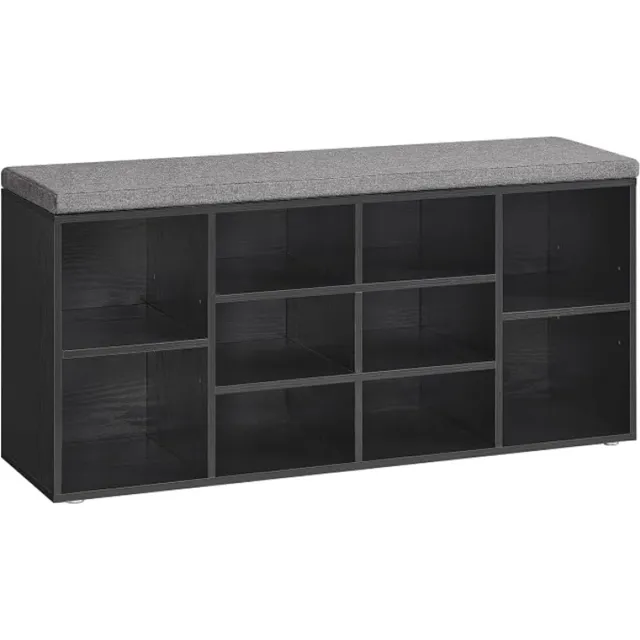 Zoranta schoenenbank met zitting, 10 vakken, zwart, 104x30x48 cm