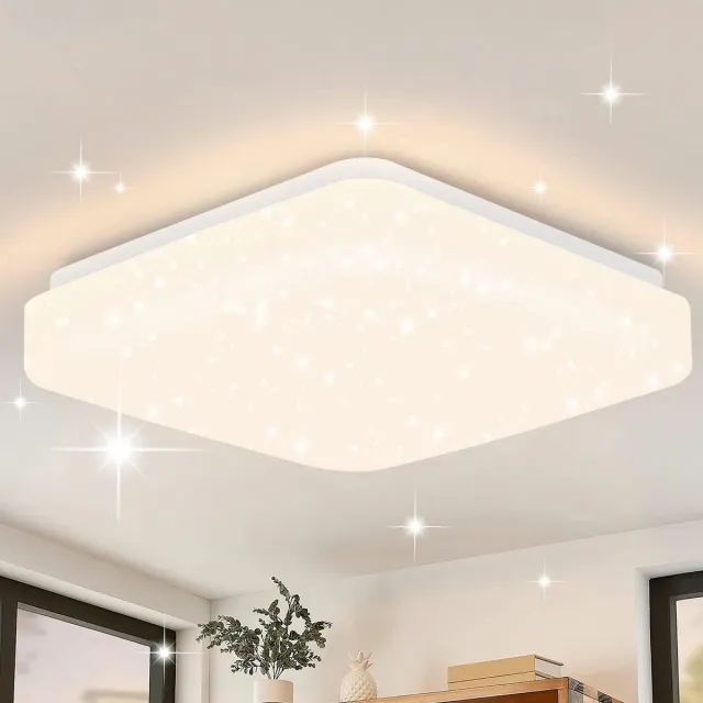 Glitzerlife Plafondlamp - LED Sterrenhemel Set van 4 stuks - Niet Dimbaar - Flikkervrij Warmwit - Kunststof - 15W - Ø21cm - Wit wit*4
