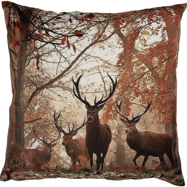 Clayre & Eef Kussenhoes Overig 45x45 cm Bruin Polyester Hert Herfst decoratie
