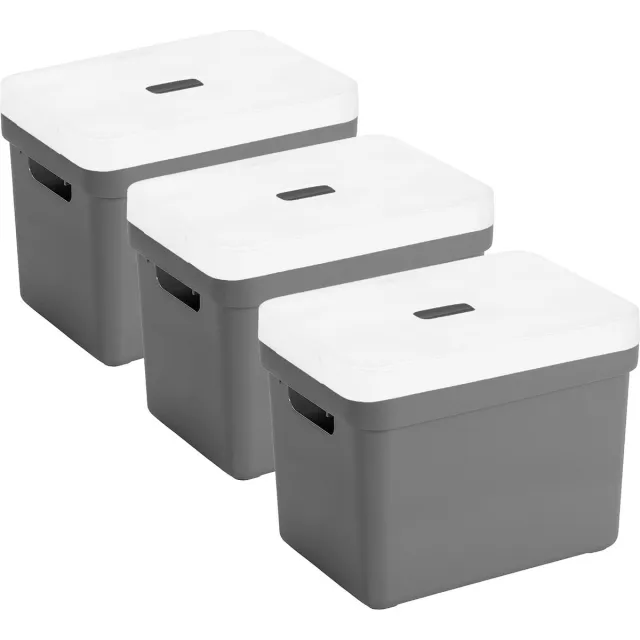 Sunware Opbergboxen met transparante deksel - 3x stuks - kastmanden - antraciet - 18 liter - kunststof - 35 x 25 x 24 cm - Opbergers