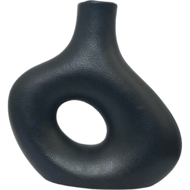 Homexclusive Keramische Vaas - Vaas Zwart - Moderne Vaas - Donut Vaas - Decoratieve Vaas