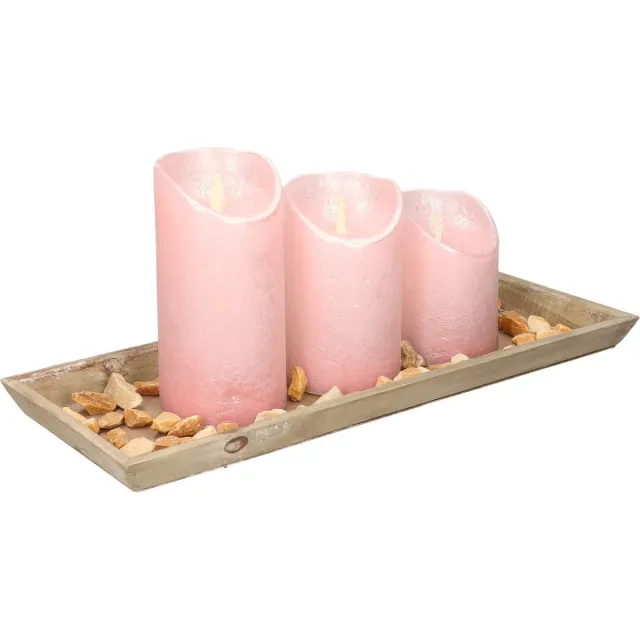 Anna's Collection Dienblad met LED kaarsen en steentjes - 39 x 15 cm - lichtroze stompkaars
