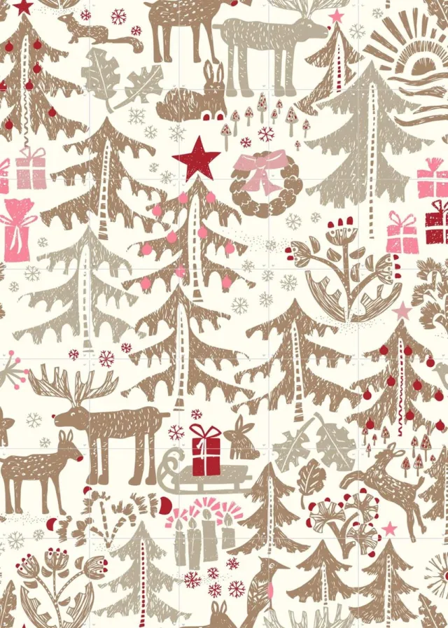 IXXI X-Mas Winter Forest Pattern - Beige, Annick & Various - 100 x 140 cm - Grote wanddecoratie en posters Winter, Kerst