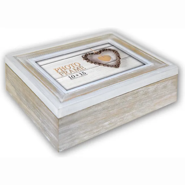Zep Houten Foto opbergdoosje Zacapa Box Bruin / Wit op deksel een foto 15x20 (24x19x6 cm) - EZ599