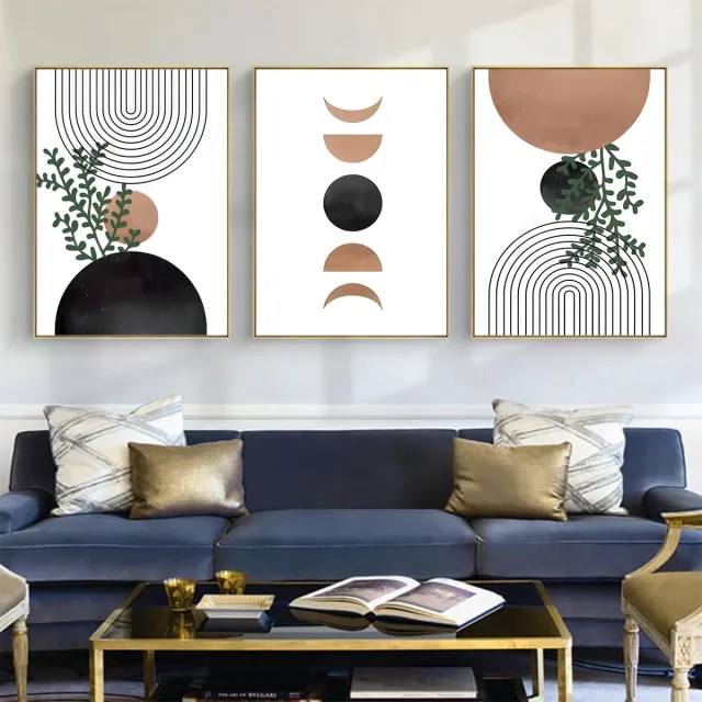 Unyqoos Set van 3 Abstracte Geometrische Lijnkunst Posters voor Woonkamer Decoratie wit