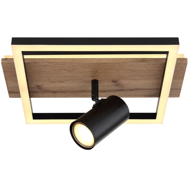 Globo Plafondlamp Spot plafondlamp Tegenlicht woonkamerverlichting Houten lamp verstelbaar, 1x LED, 1x GU10, LxBxH 32x27x15 cm Bruin