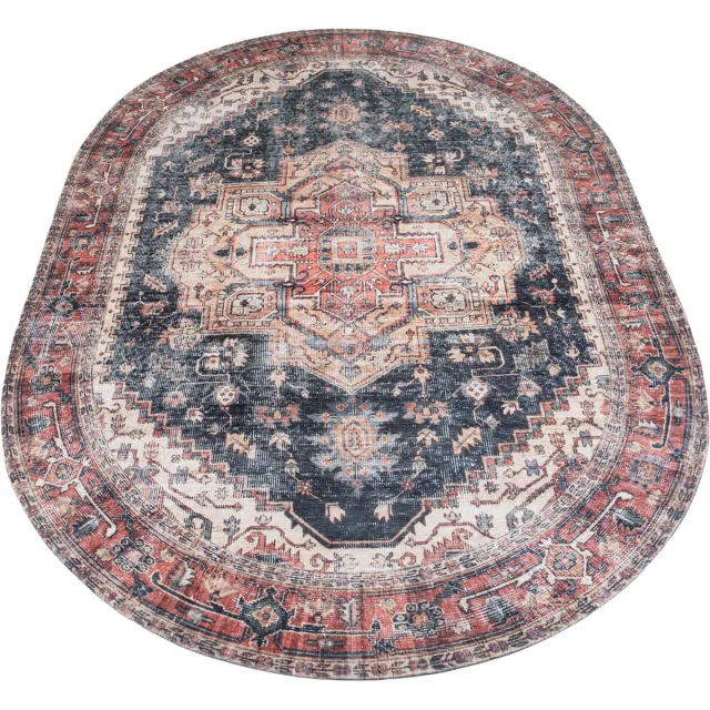Veer Carpets Vloerkleed Nora Rood - Ovaal 200 x 290 cm - Vintage Design Ovaal Vloerkleed met Klassiek Perzisch Dessin