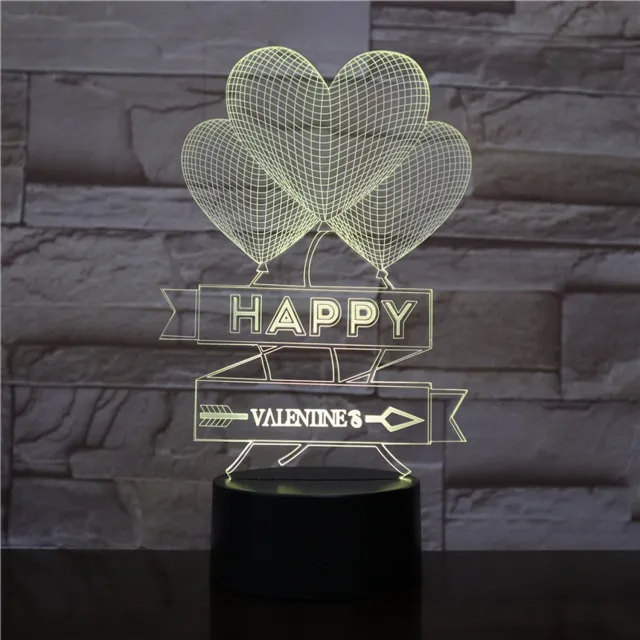 MC Living 3D Led Lamp Met Gravering - RGB 7 Kleuren - Happy Valentines