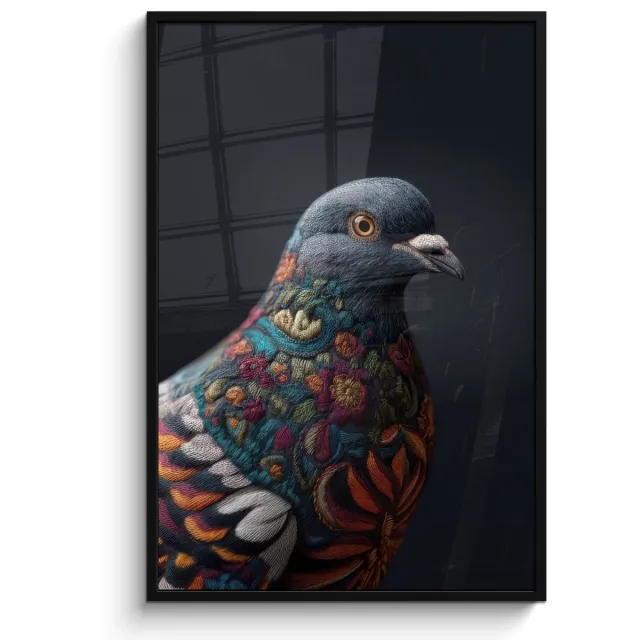 FrameYourWall Poster in lijst - Fotolijst 80x120 cm - Posters - Duif - Bloemen - Zwart - Posterlijst zwart - Decoratie - Wanddecoratie woonkamer - Muurdecoratie slaapkamer