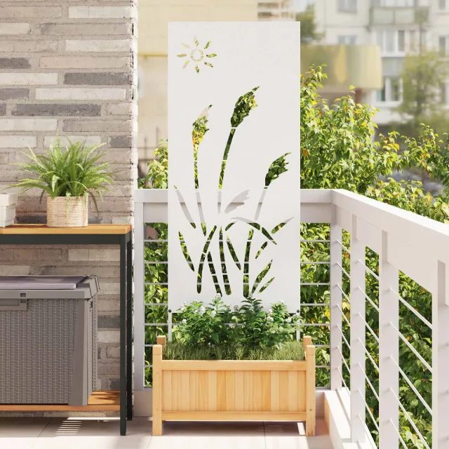 vidaXL Tuin Privacy Screen Fretwerk Wit 50 x 140 cm Koudgewalst staal