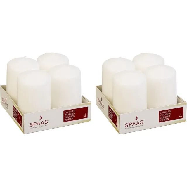 Spaas Stompkaarsen/zuilkaarsen - set van 8x - creme wit - D5 x H8 cm - 12 branduren