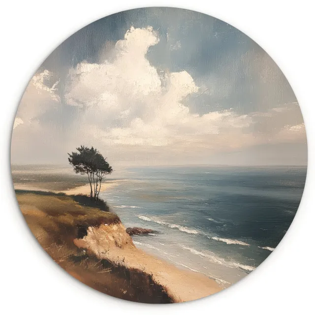 WallCircle Wandcirkel 90x90 cm - Muurcirkel Klif - Zee - Boom - Muurdecoratie woonkamer - Wanddecoratie slaapkamer - Kamer decoratie accessoires - Ronde schilderijen