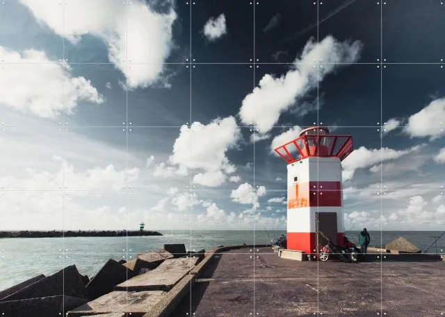 IXXI Lighthouse, Claire Droppert - 140 x 100 cm - Grote wanddecoratie en posters - Minimalisme, Fotografie, Naturalisme, Realisme, Studeerkamer Wit / Koele tinten / Blauw / Grijs