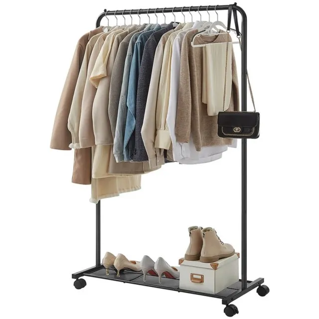 Conway Living Kledingrek op Wielen - Verrijdbaar Kledingrek met Schoenenplank - Stevig Metaal - 92,5x40,5x158 cm - Zwart