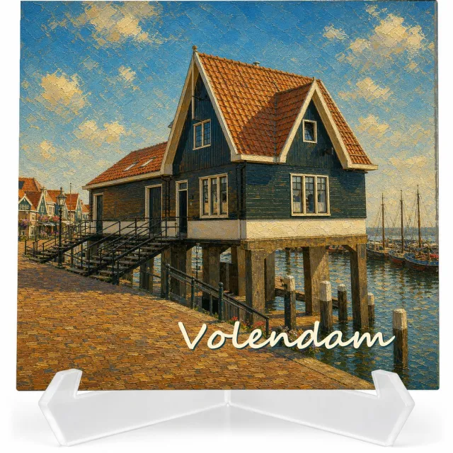 Kleurmedia Tegeltje Volendam – Visafslag – Keramiek 15 x 15 cm – Inclusief transparante houder – Souvenir tegel 5