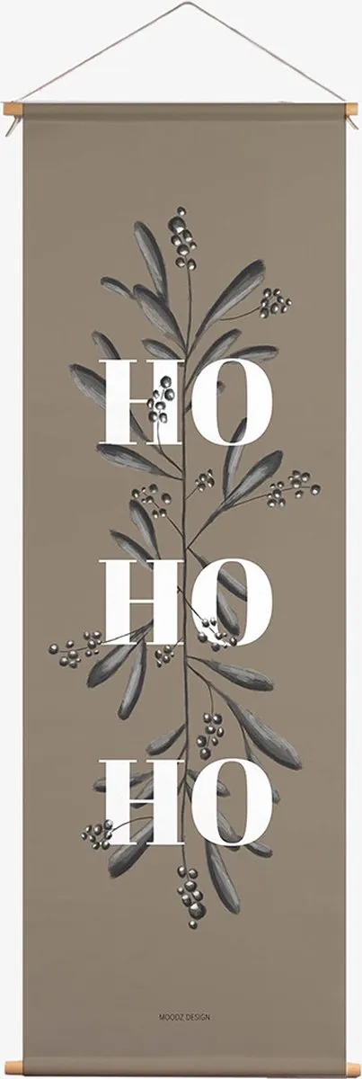 MOODZ design Textielposter | Ho Ho Ho | Kerst | Kerstmis | Christmas | 40x120 cm Bruin