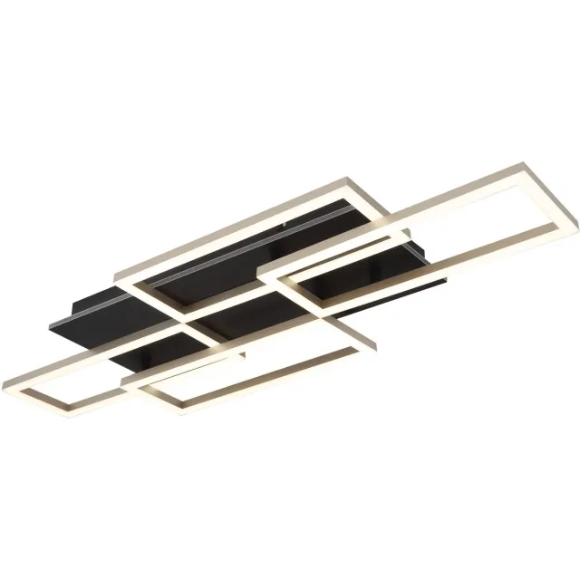 Globo LED plafondlamp met afstandsbediening dimbare woonkamerlamp, CCT timer, metaal antraciet champagne, 40W 2700Lm warm-koud wit, LxBxH 87,5x32,5x7,5