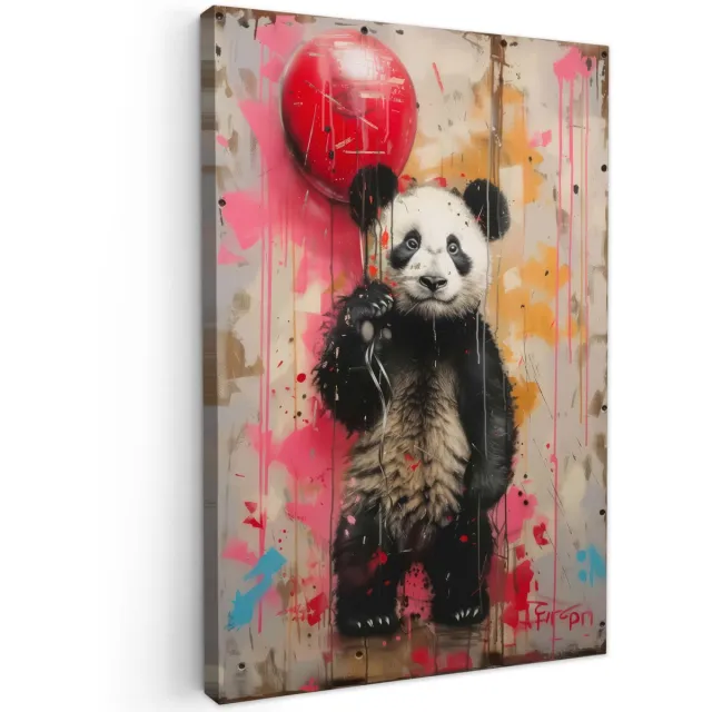 Ibenzoa Moderne Canvas Wanddecoratie 90 x 140 cm met Graffiti Panda en Ballon Street Art Straatkunst - Panda