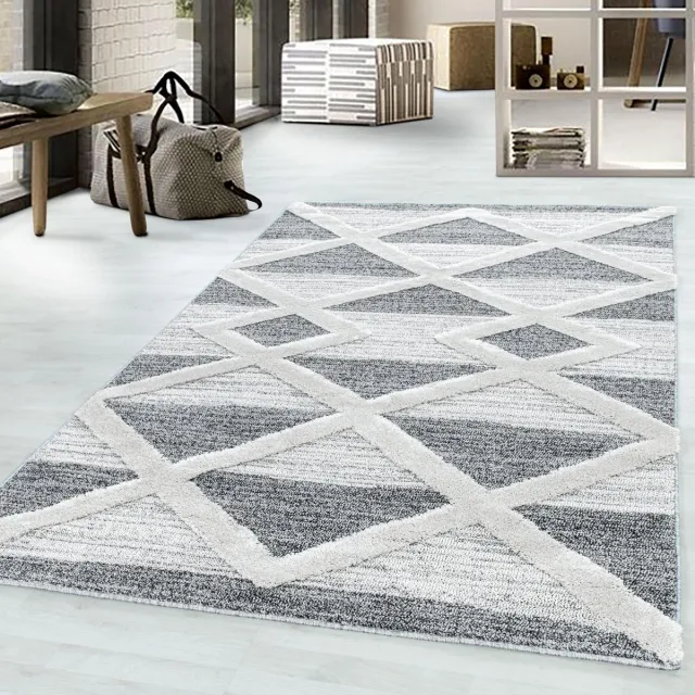 Ayyildiz Hoogpolig vloerkleed met geometrisch patroon, grijs, geschikt voor de woonkamer, met jute achterkant, afmeting: 80 x 250 cm