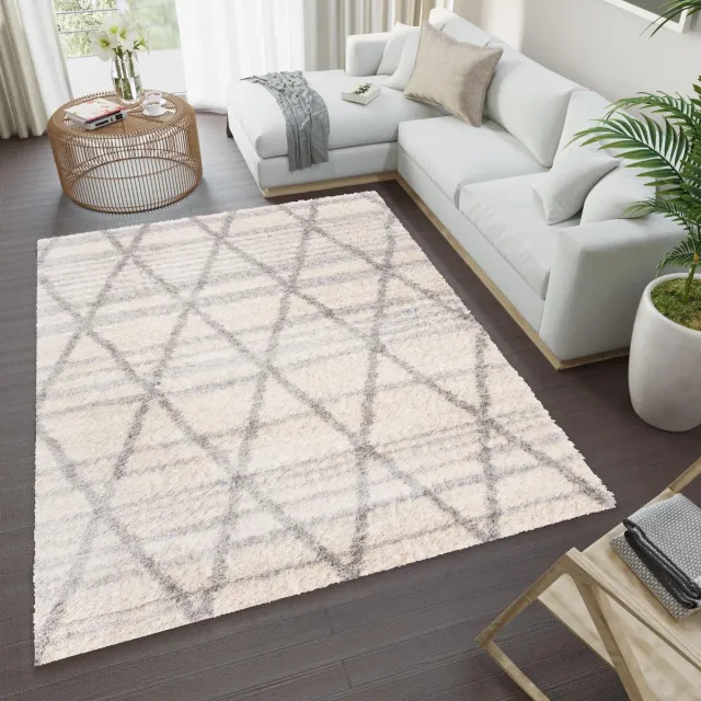 Tapiso Versay Vloerkleed Hoogpolig Shaggy Boho Tapijten Maat- 140x200 Creme4