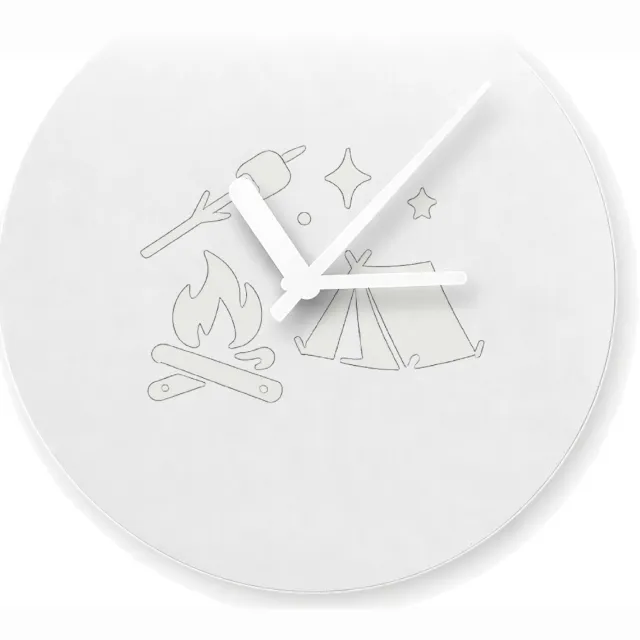 Mr Cadeautjes Glazen klok Ø 20 - design Minimalistische buitenhumor met een avondvuur-thema | cadeau Wit