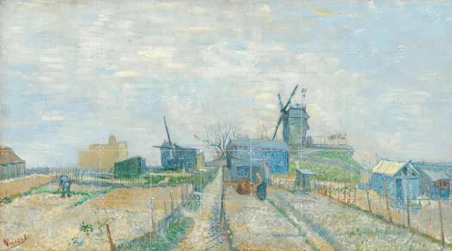 IXXI Montmartre: molens en moestuinen (1887), Vincent van Gogh (1853 - 1890) & Van Gogh Museum - 180 x 100 cm - Grote wanddecoratie en posters Lichte tinten / Blauw