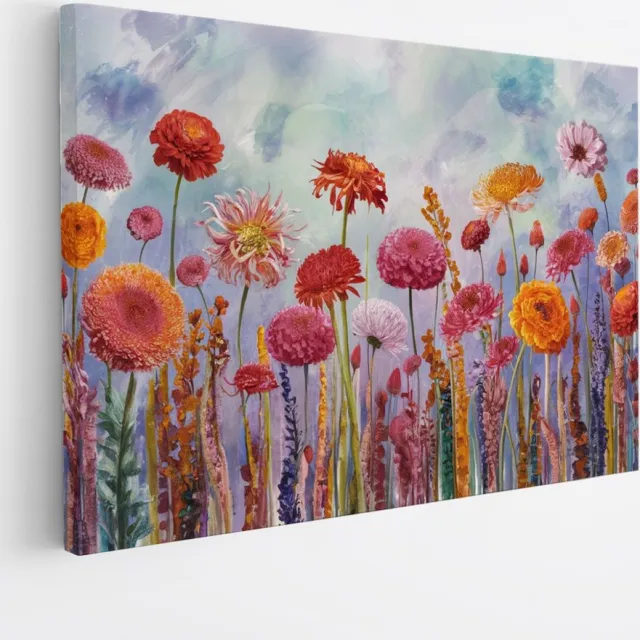 Saammp Canvas Schilderij - Abstract Kleurrijk Bloemlandschap - Abstract - 40x30 - Foto op canvas - Wanddecoratie - Muurdecoratie Woonkamer - Kantoor Decoratie Multicolor
