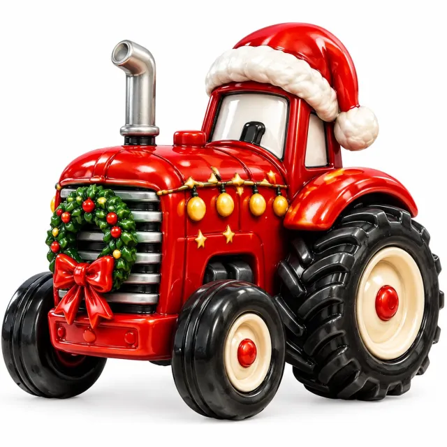 SWGOTA Adventskalender met 24 kersthangers - tractoren en boerderijfiguren - in bedrukte doos Rood