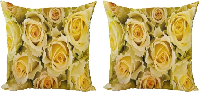 ABAKUHAUS Rozen Kussensloop Set (2 stuks), Gele Bruidsbloem, Dubbelzijdige Digitale Print Decoratie met Ritssluiting, 40 cm, Geel Lichtgroen
