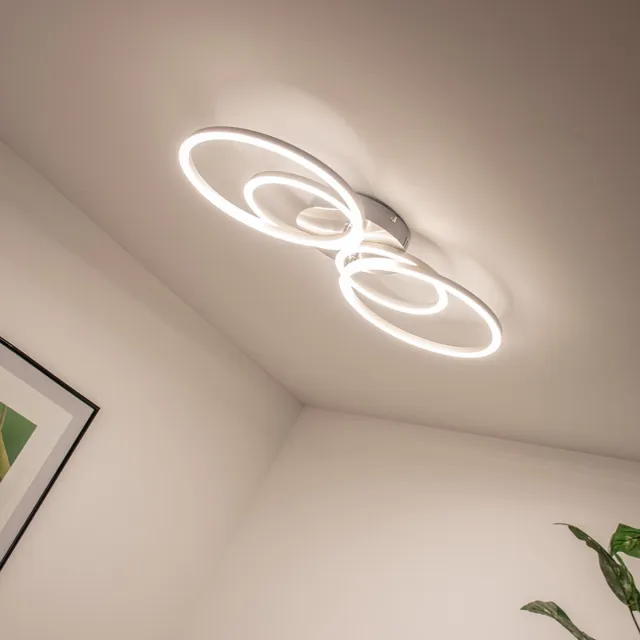 Globo Lighting Plafondlamp LED woonkamerlamp moderne ringen verstelbare LED plafondlamp zilver, metaal kunststof, 1x 40W 1960lm 3000K, LxBxH 65,5x40,6x7,5 cm