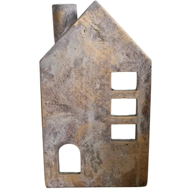 DK design Daan Kromhout - Waxine/Kaarsen Huis - Beton - Goud/Grijs - 16x10x28 cm - Sfeervol Schaduweffect - Kerst