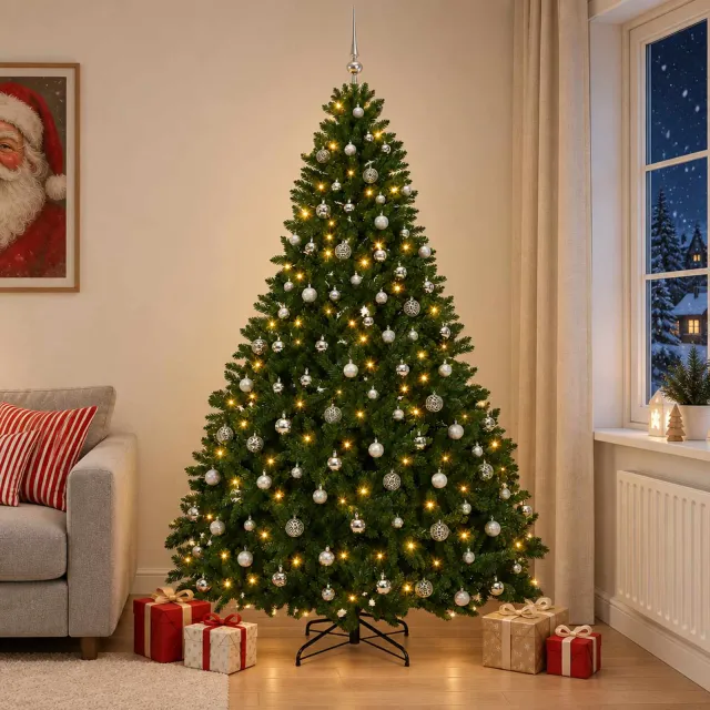vidaXL Kunstkerstboom middengroen met kerstbal 270 cm 300 LED's