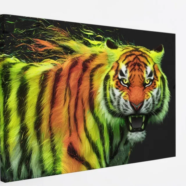 Saammp Canvas Schilderij - Abstract Kleurrijke Tijger - Natuur - Dieren - 45x30 - Foto op canvas - Wanddecoratie - Muurdecoratie Woonkamer - Slaapkamer decoratie - Canvas Print Multicolor
