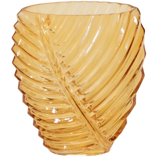Mega Collections Bloemenvaas Leafy - oranje - glas - blader relief - 14 x 25 cm