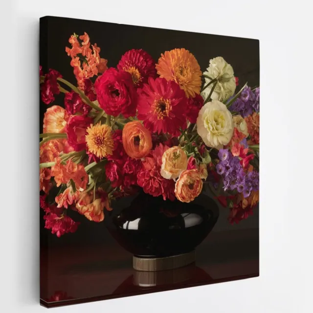 Saammp Canvas Schilderij - Stilleven Bloemboeket - Kleurrijk - Klassiek - 30x30 - Foto op canvas - Wanddecoratie - Muurdecoratie Woonkamer - Eetkamer Decoratie Multicolor