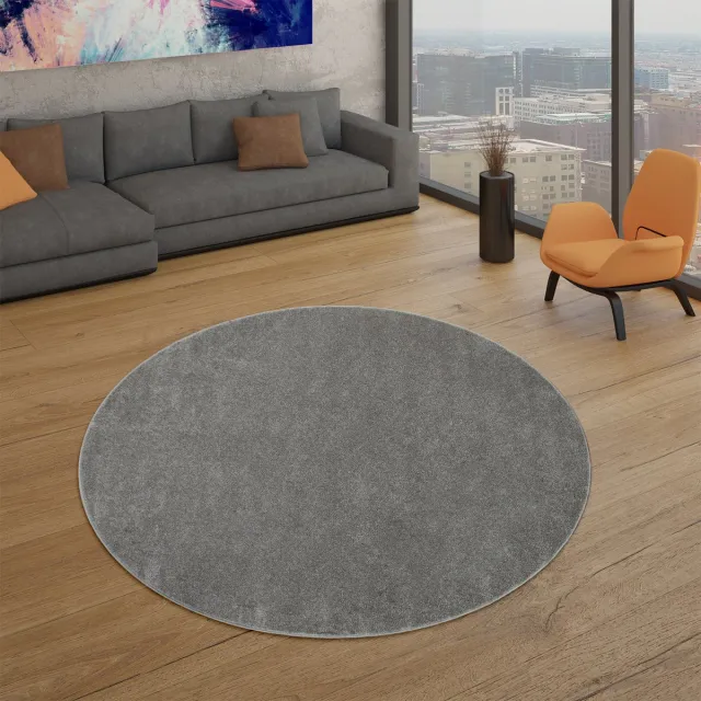 TT Home Woonkamertapijt Kurflor effen design modern en tijdloos 160 x 160 cm Rond 160 x 160 cm Rond grijs