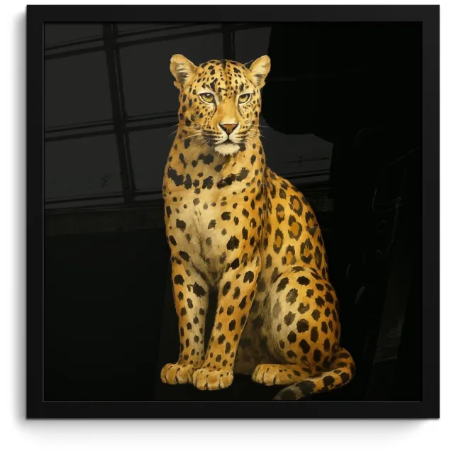 FrameYourWall Poster in lijst - Fotolijst 40x40 cm - Posters - Panter - Realistisch - Bruin - Posterlijst zwart - Decoratie - Wanddecoratie woonkamer - Muurdecoratie slaapkamer